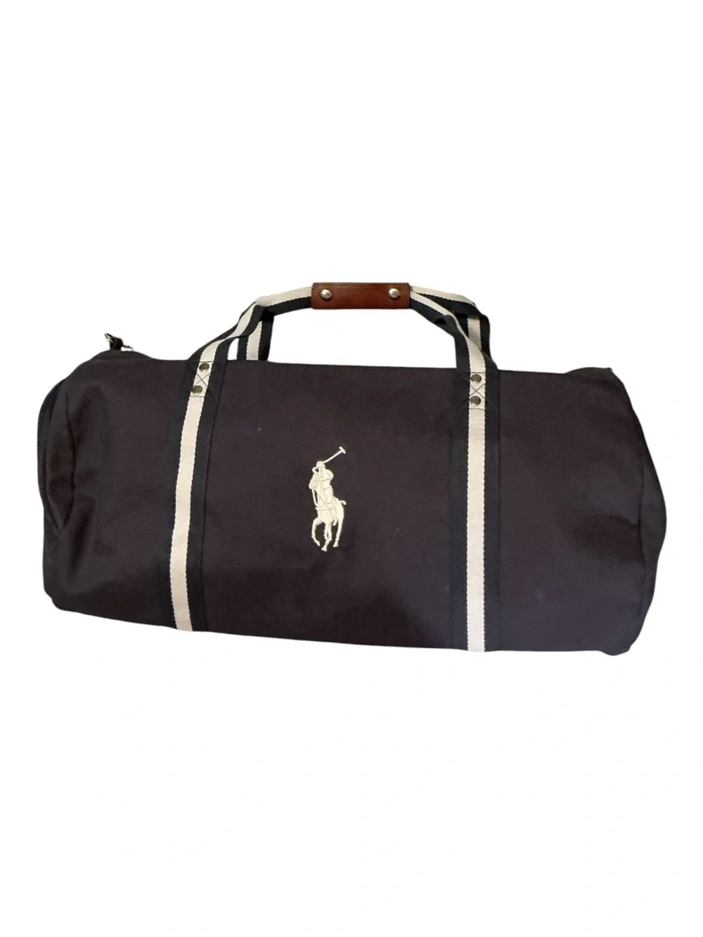 Ralph Lauren Black Canvas Duffel with White Straps
